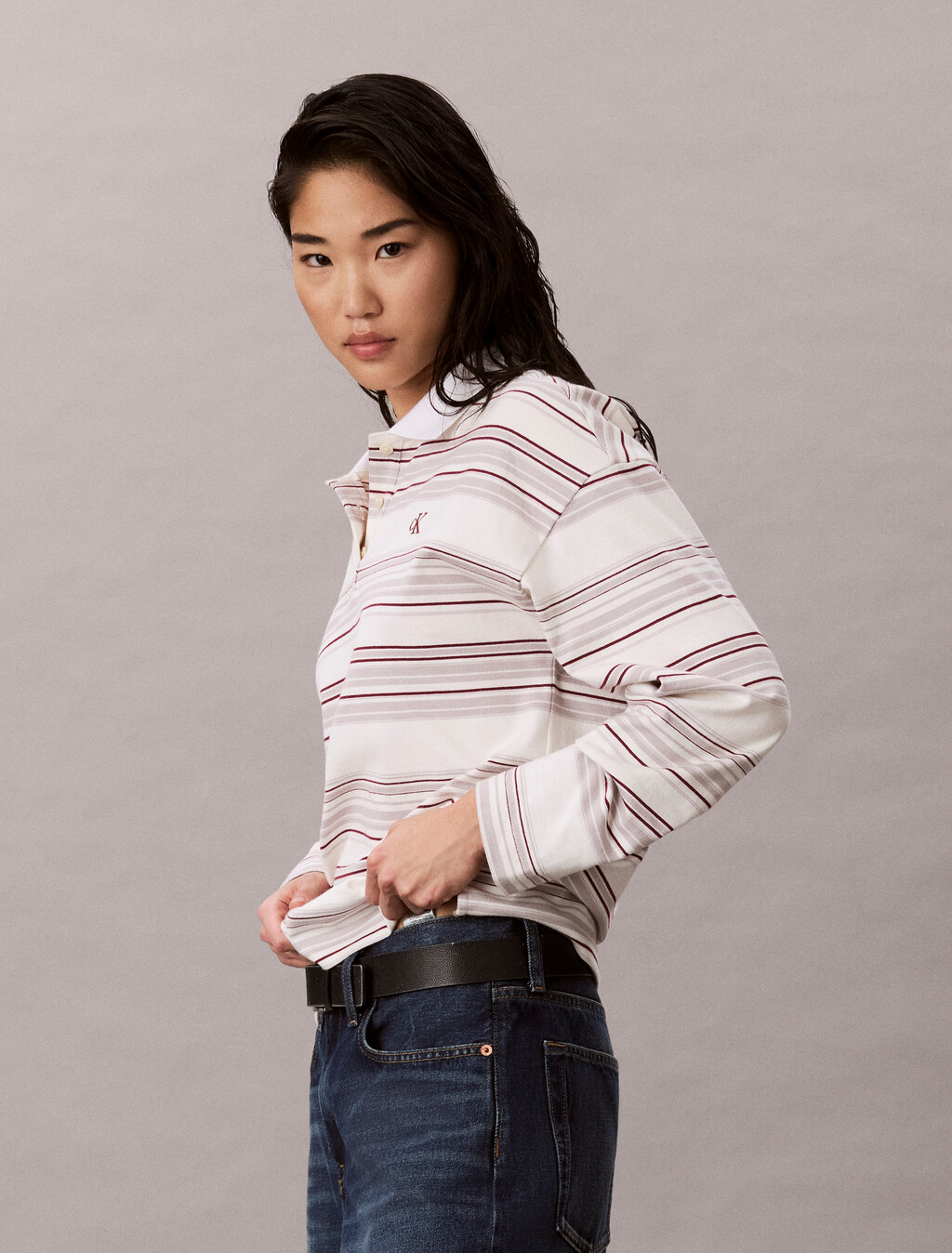 Heavy Jersey Stripe Oversized Polo, Beck Stripe Marshmallow, hi-res