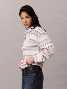 Heavy Jersey Stripe Oversized Polo, Beck Stripe Marshmallow, hi-res