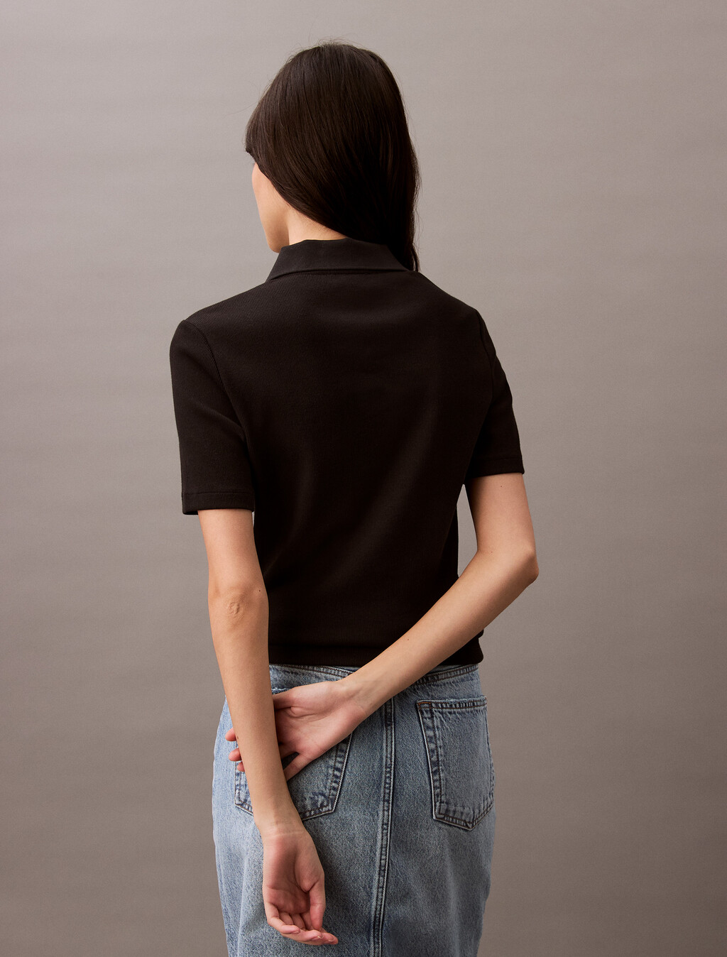 基本款修身 V 領 Polo 衫, Black, hi-res