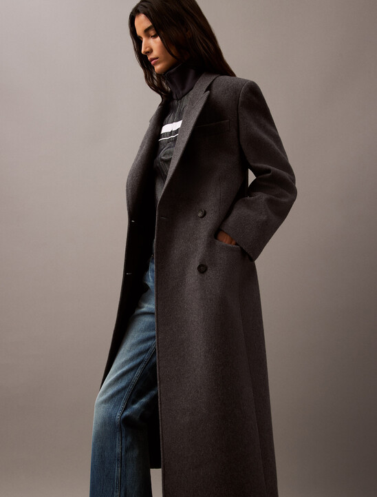 Long Brushed Wool Blend Coat