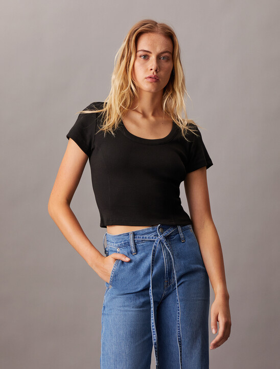 Rib Knit Open Back Cropped Top