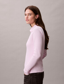 Woven Monologo Rib Collared Top, Pearly Pink, hi-res
