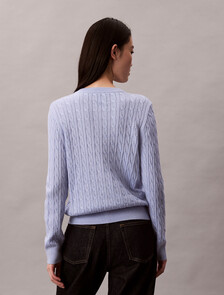 Merino Wool Blend Cable Cardigan, Casual Blue, hi-res