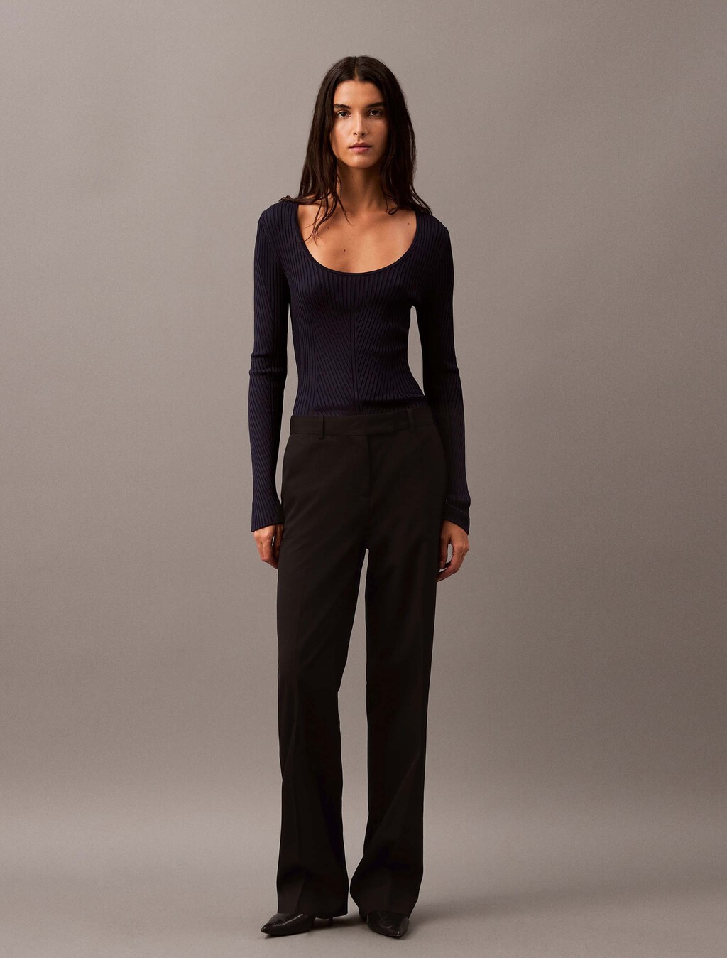 Low Rise Wool Gabardine Blend Trouser, Black Beauty, hi-res