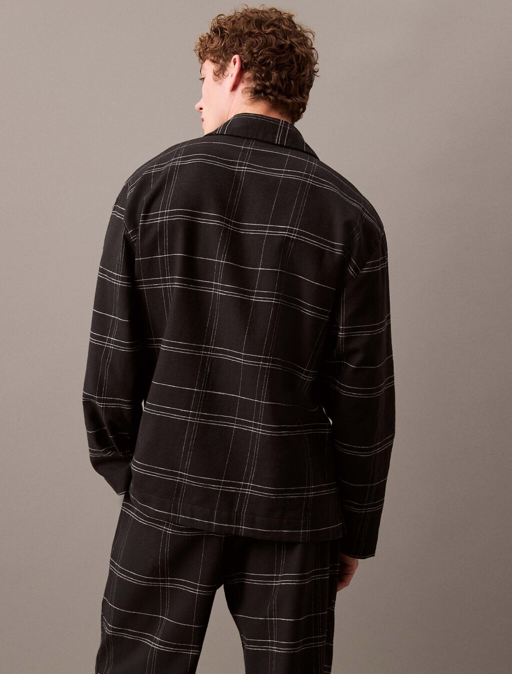 法蘭絨睡裝鈕扣襯衫, 17770 BEAM PLAID+BLACK, hi-res