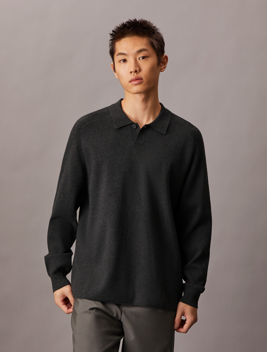 Tech Knit Sweater Polo Shirt, Gunmetal Htr, hi-res