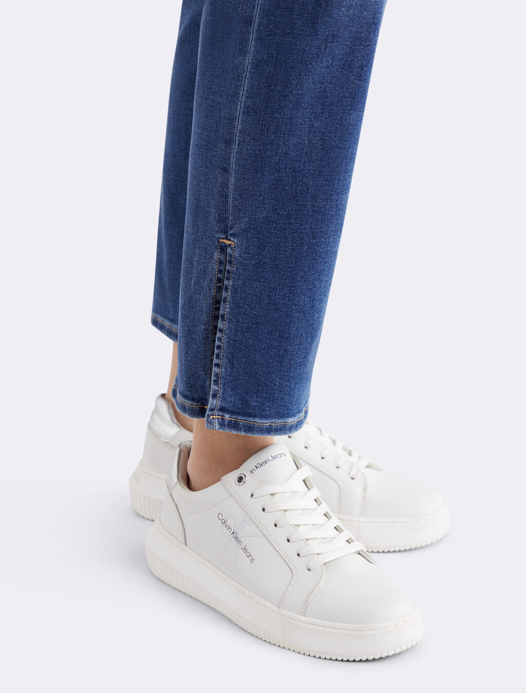 High Rise Split Hem Slim Straight Jeans, 082 DARK BLUE, hi-res