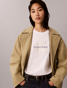 Long Sleeve Denim Appliqu&eacute; Monogram Logo T-Shirt, Bright White, hi-res