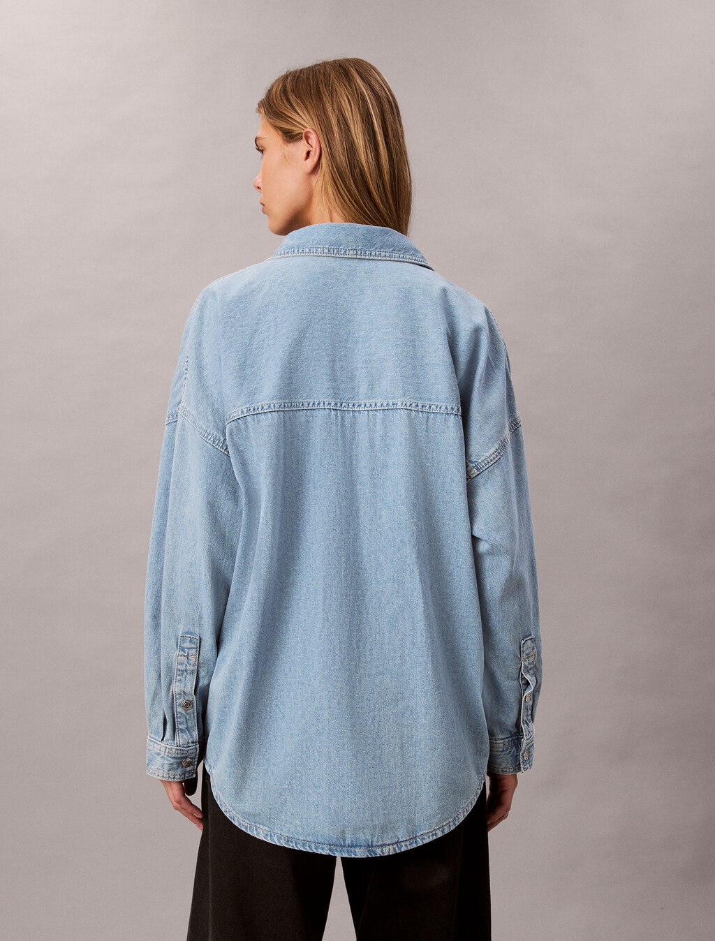 Cotton Linen Denim Shirt, AARON INDIGO, hi-res