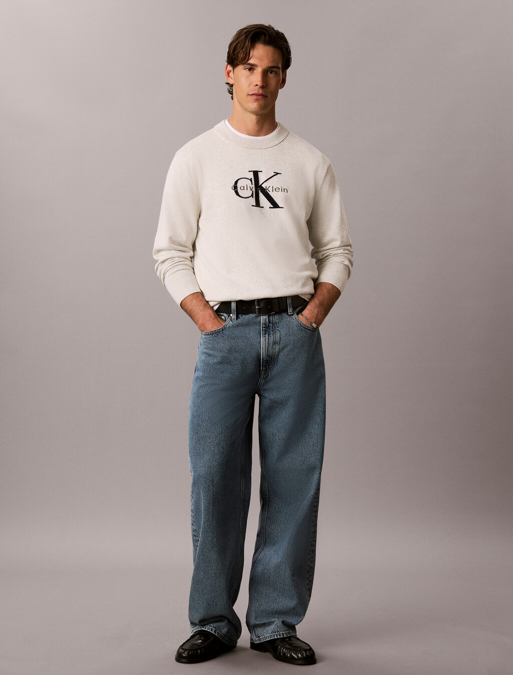 Relaxed Cotton Monologo Graphic Jumper, SNOW HEATHER, hi-res