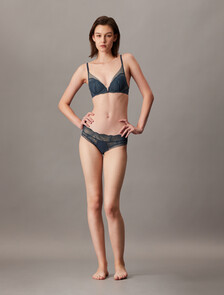 CK Black Geo Lace Lightly Lined Plunge Bra, Ink, hi-res