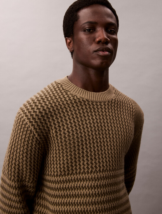 羊毛混紡圖案圓領毛衣