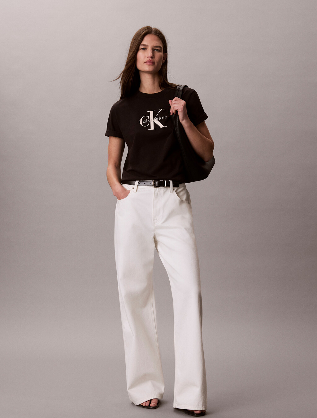 Washed Cotton Monogram T-shirt, Black, hi-res