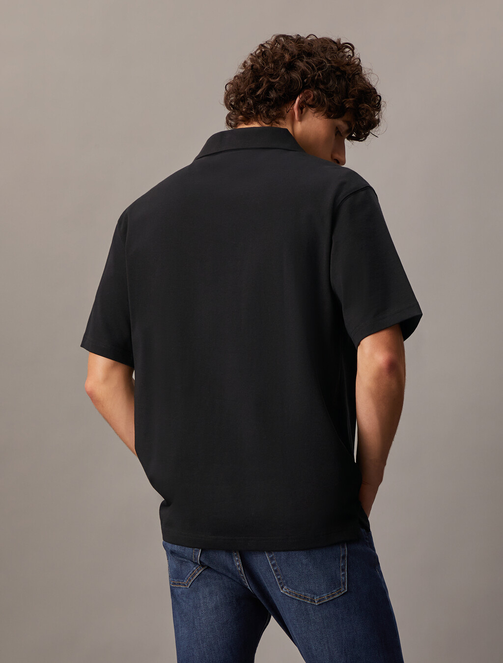 對比色開領 Polo 衫, Ck Black, hi-res