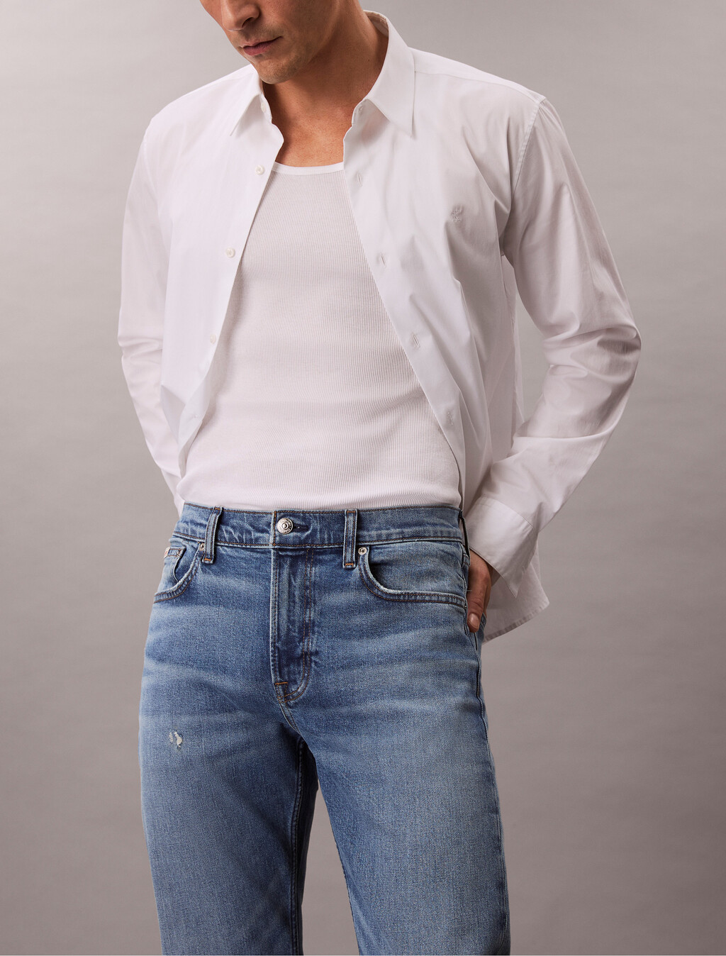 修身窄口牛仔褲, MED SHOWER, hi-res