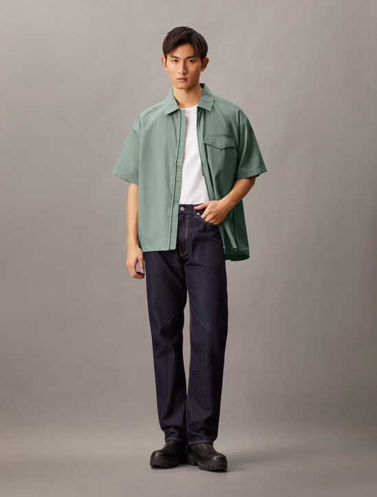 Zip Up Poplin Shirt