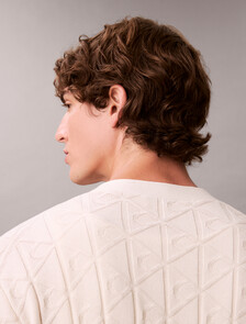 Allover Emblem Logo Relaxed Cardigan, Tofu, hi-res