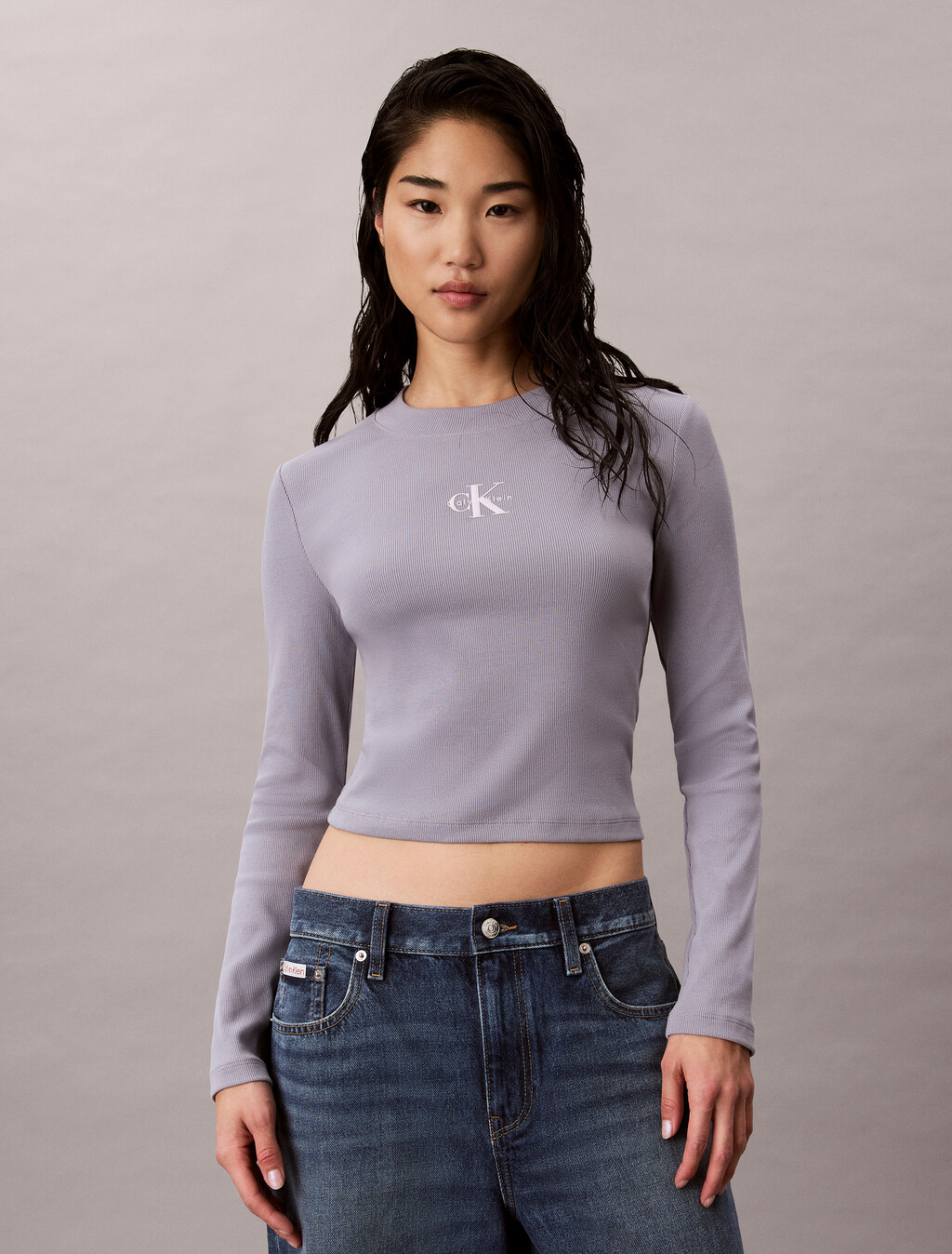 Monogram Logo Long Sleeve Baby Tee, Quicksilver, hi-res