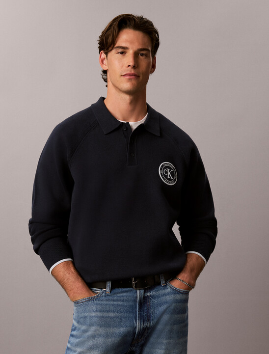 Cotton Knit Varsity Polo Jumper