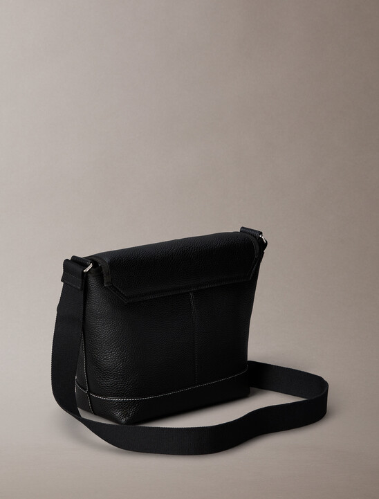 Pebbled Signature Logo Messenger Bag