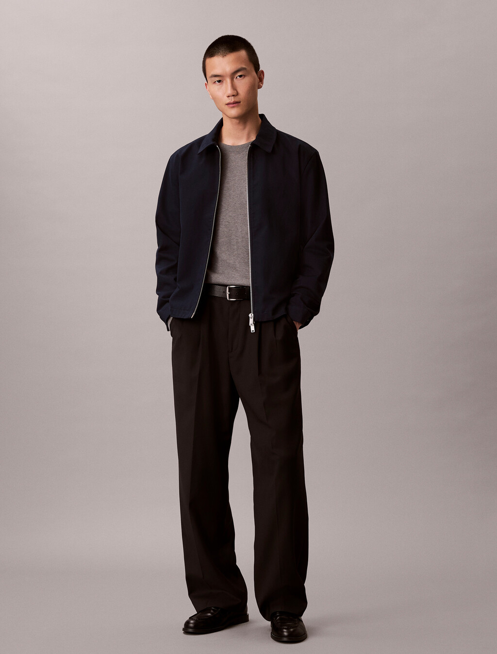Cotton Dobby Blouson Jacket, Dark Sapphire, hi-res