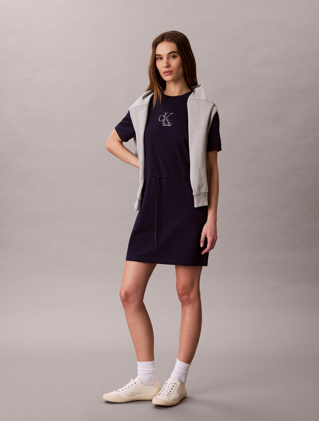 Cooling Tie Waist T-Shirt Dress, Evening Blue, hi-res