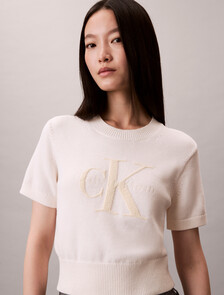 Monologo Cropped Jumper, White Greige, hi-res