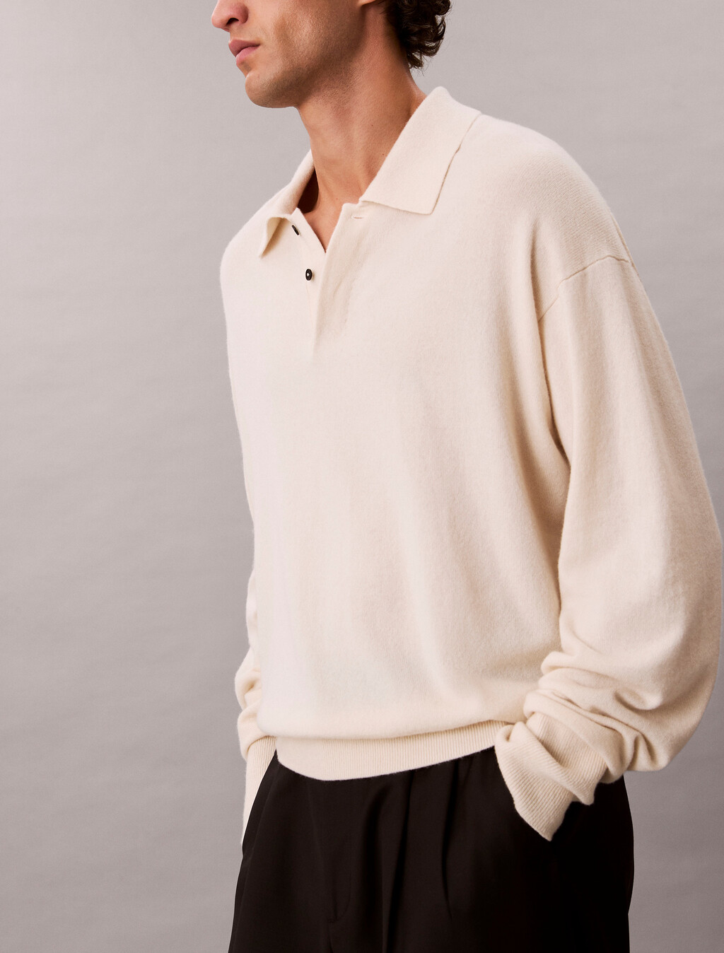 羊絨 Polo 毛衣, Baby's Breath, hi-res