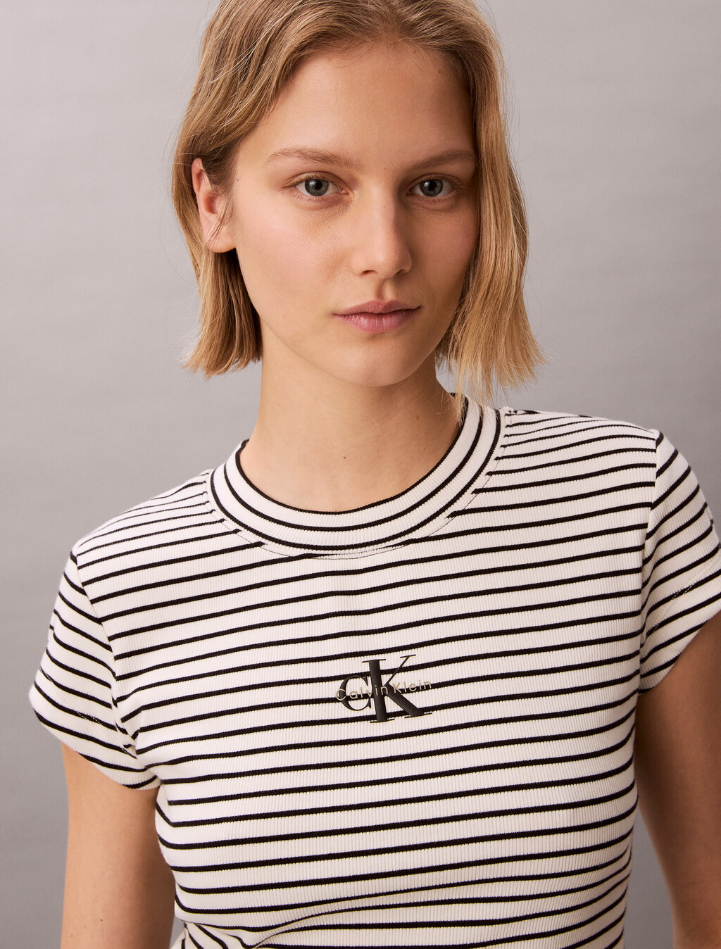 修身羅紋針織條紋 T 恤, CSW25S K004 3 Black, hi-res