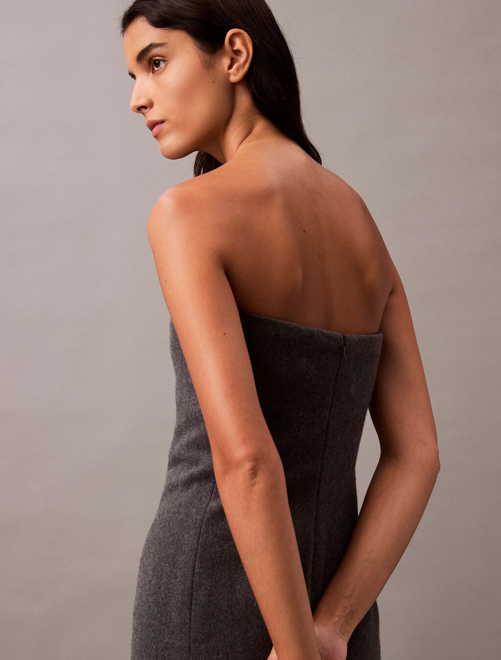 Brushed Wool Blend Strapless Dress, Charcoal Melange crbn, hi-res