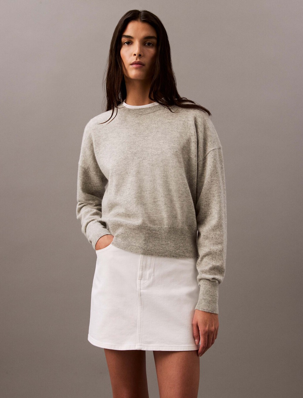 山羊絨圓領毛衣, B10 Grey Heather, hi-res