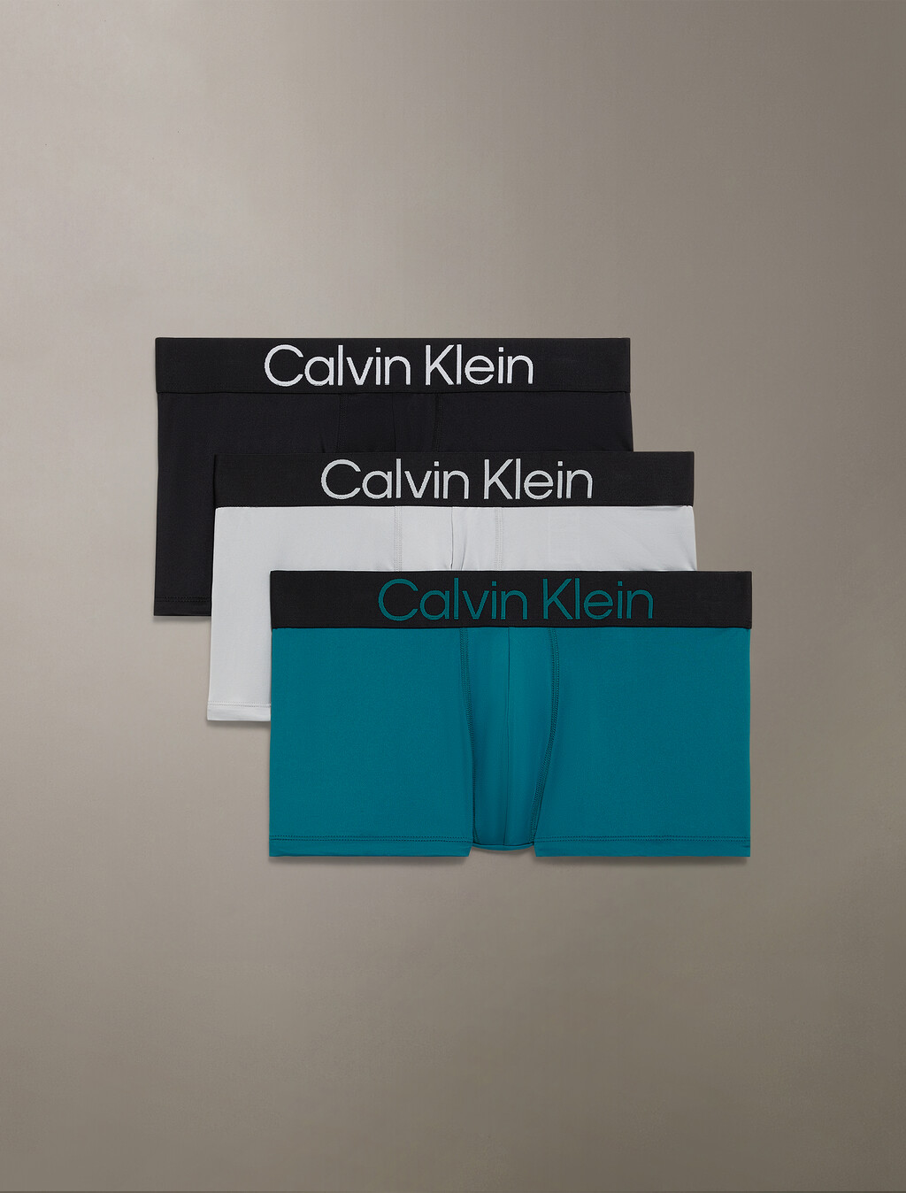 3 件套組對比標誌低腰平口內褲, black/ high rise/ deep tropical teal, hi-res
