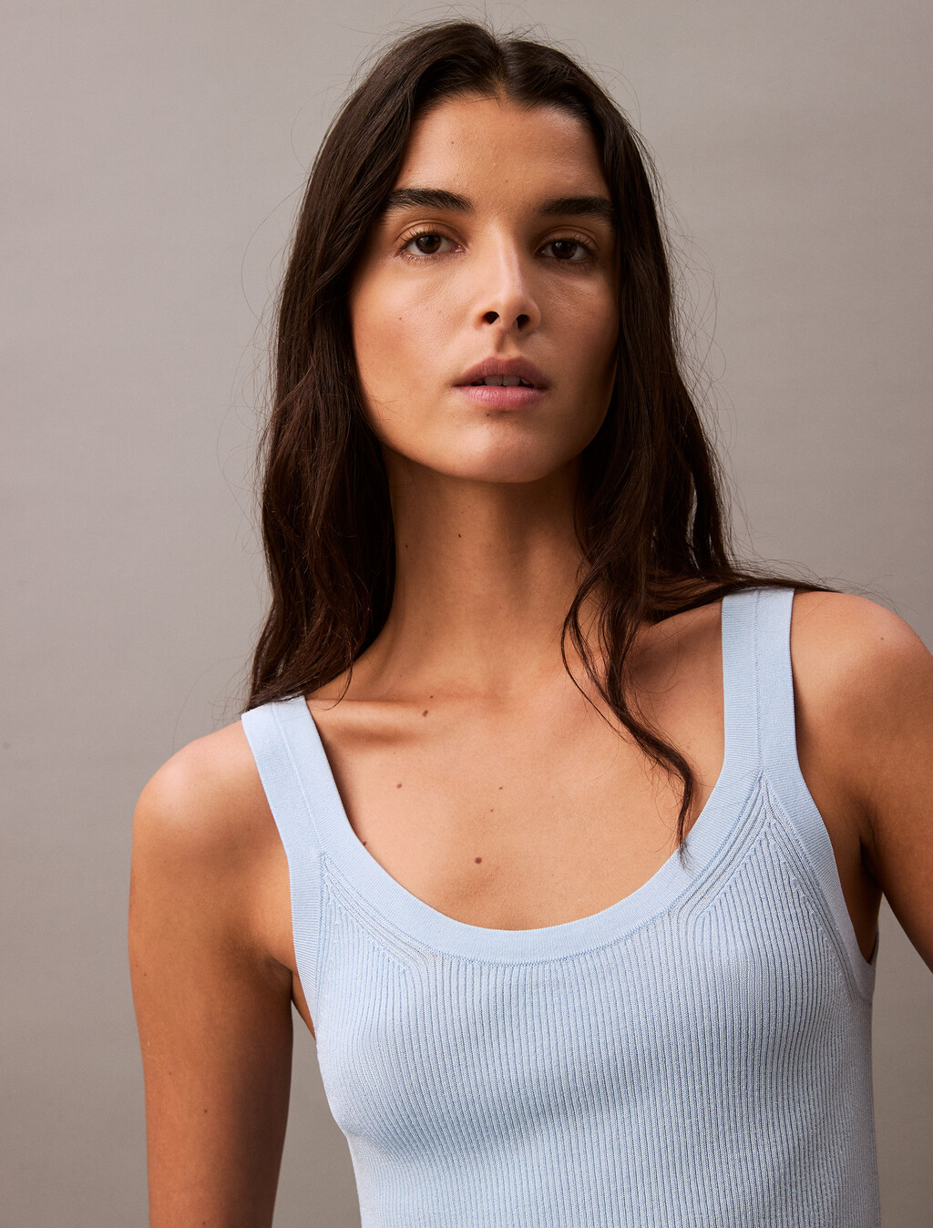 人造絲羅紋針織背心, Halogen Blue, hi-res