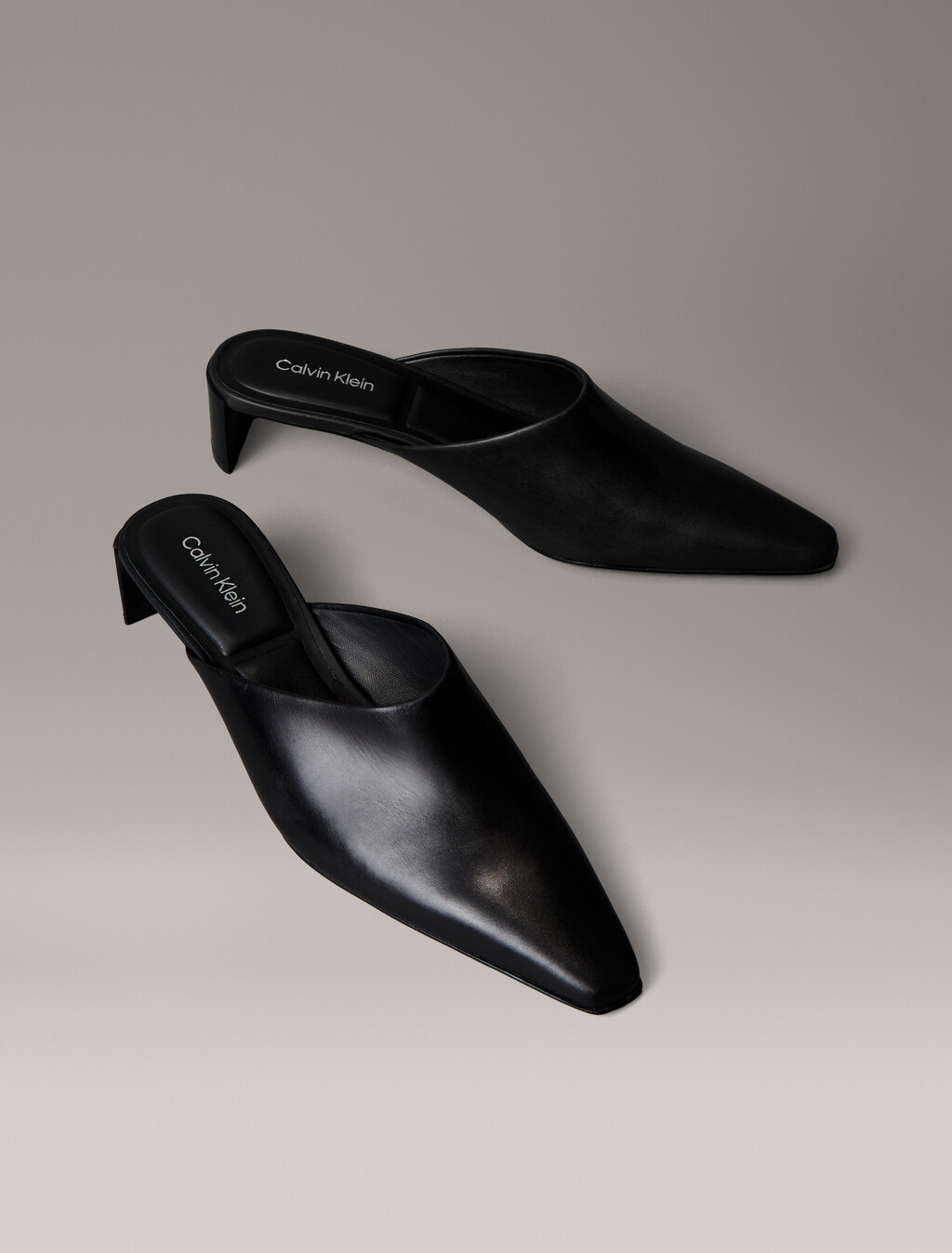 Leather Kitten Heel Mules, PVH Black, hi-res