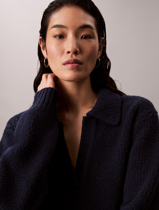 Merino Wool Boucle Polo Sweater