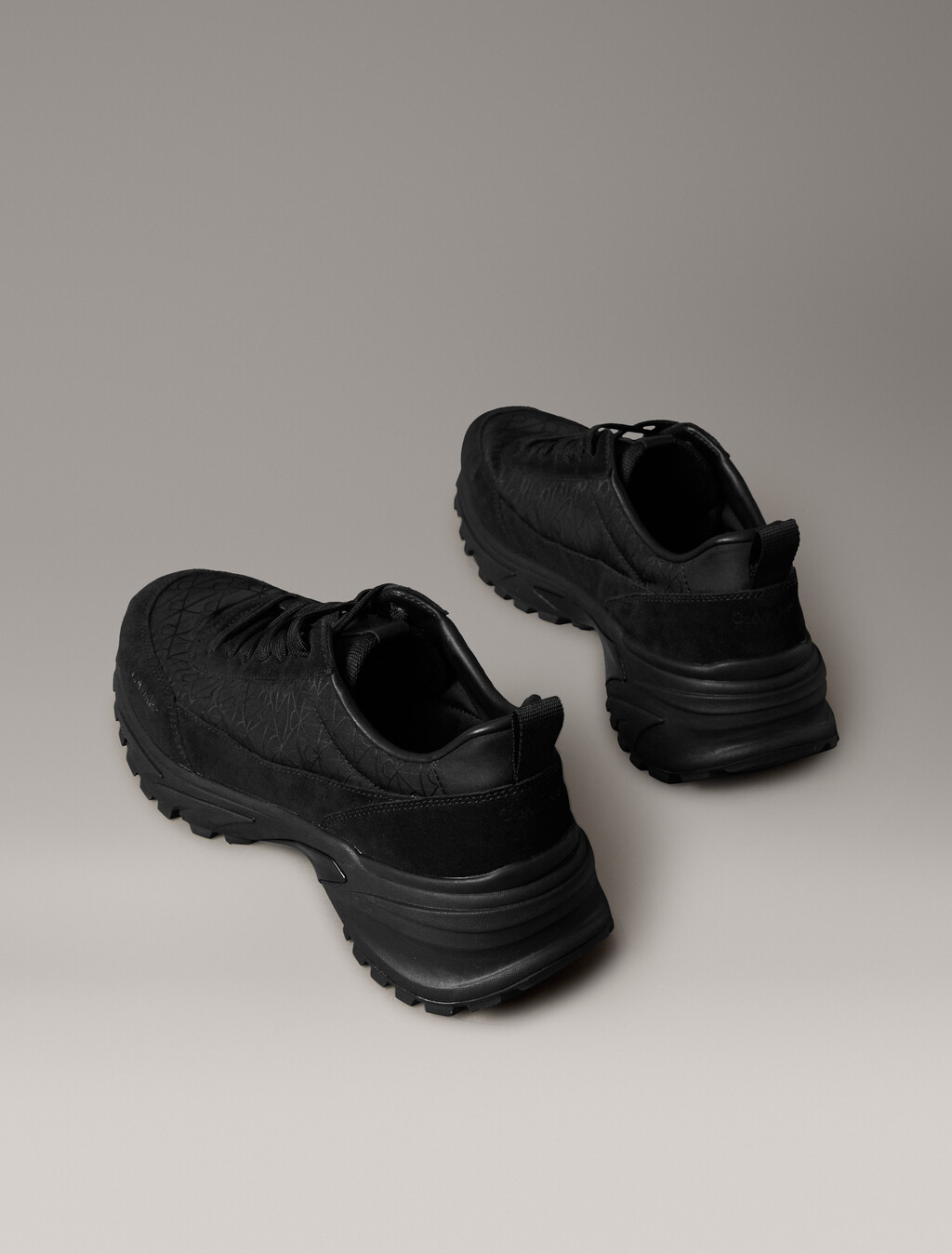 Suede and Emblem Logo Nylon Trainers, Triple Black, hi-res
