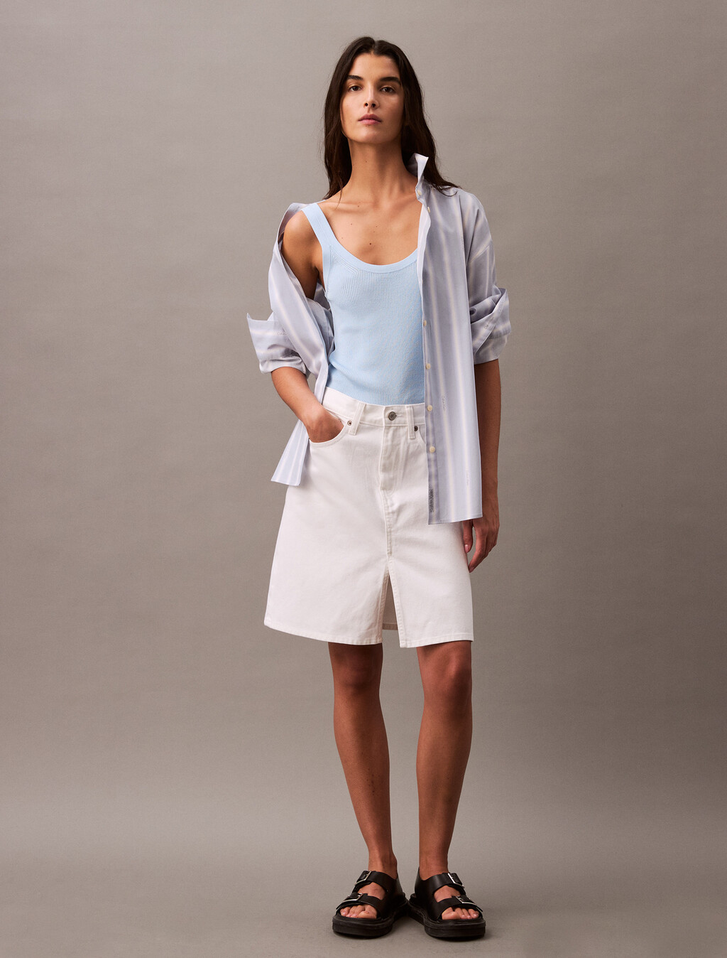 人造絲羅紋針織背心, Halogen Blue, hi-res