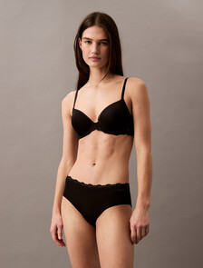 Microfiber Stretch with Lace Hipster, Black, hi-res
