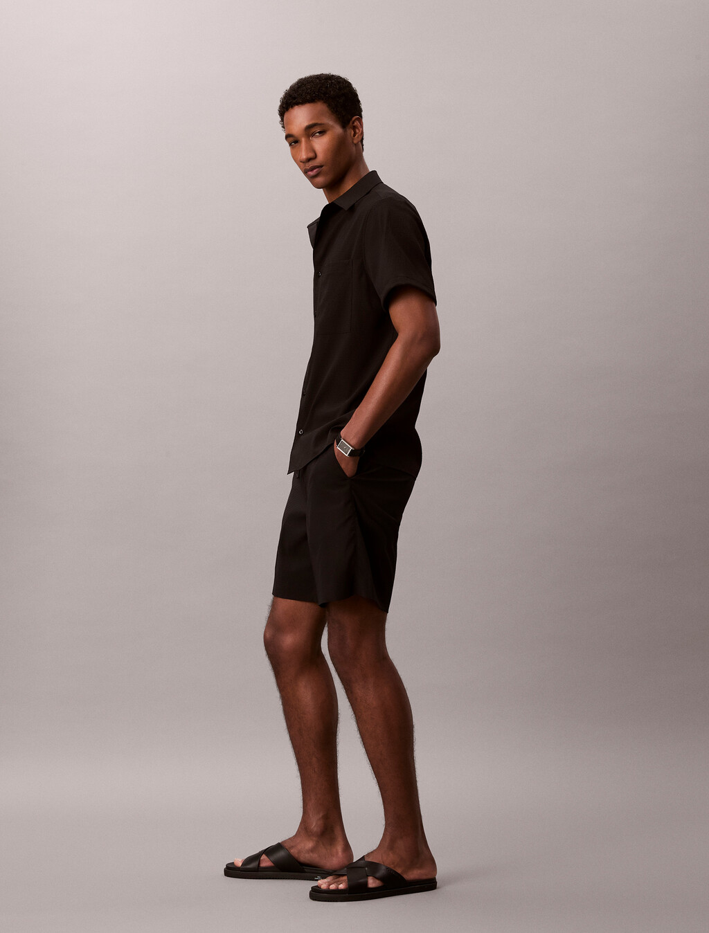 泡泡紗短褲, Black, hi-res