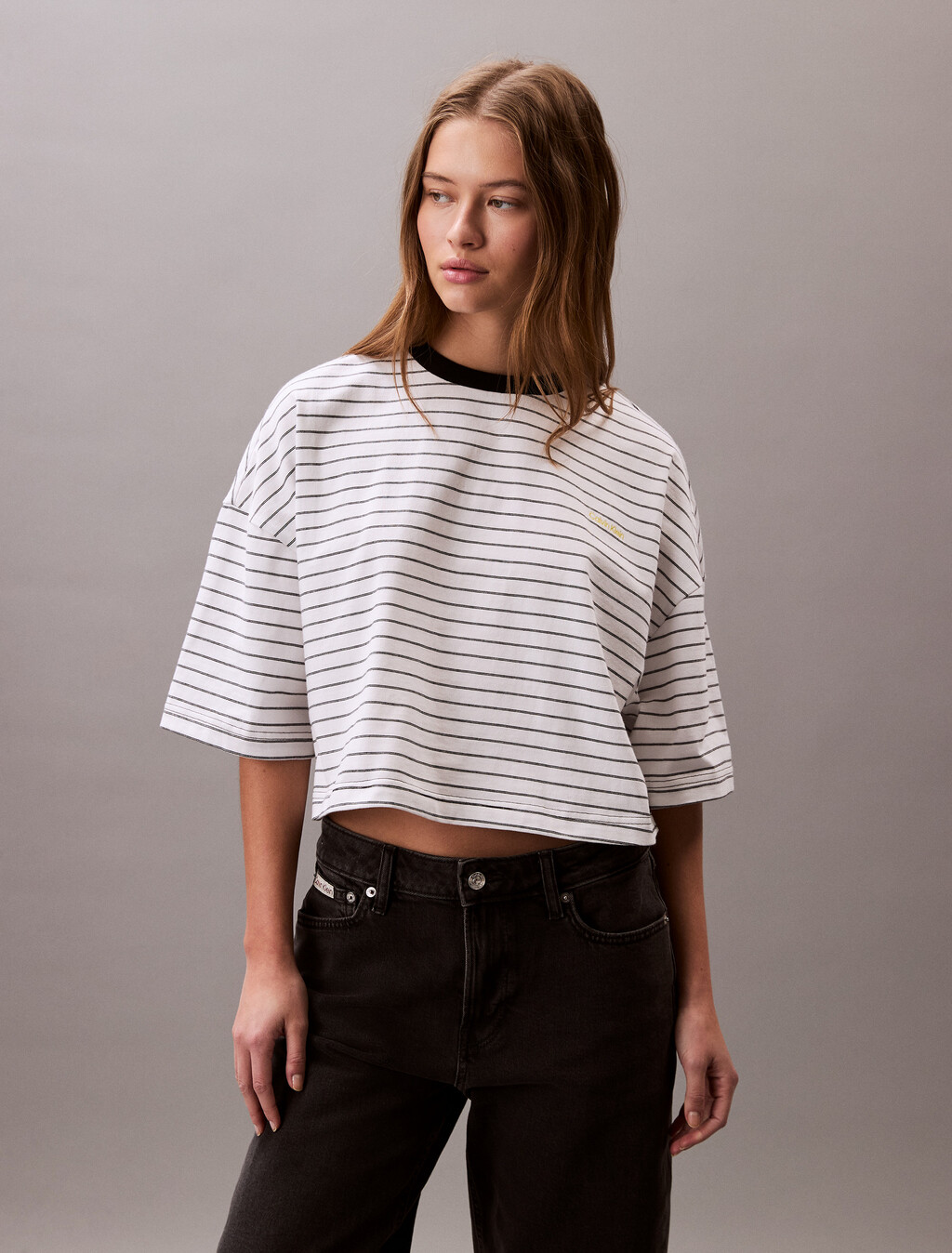 Striped Cropped Boxy Tee, 19005 CSW25S_W010+1_Brilliant White, hi-res