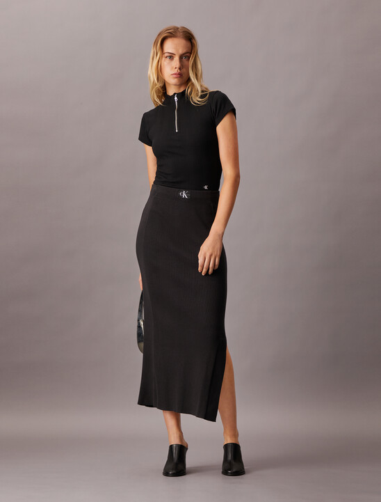 Soft Ribbed Lyocell Maxi Skirt