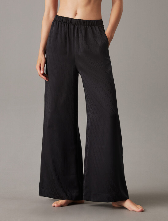 Sensual Satin Monogram Jacquard Wide Leg Pants