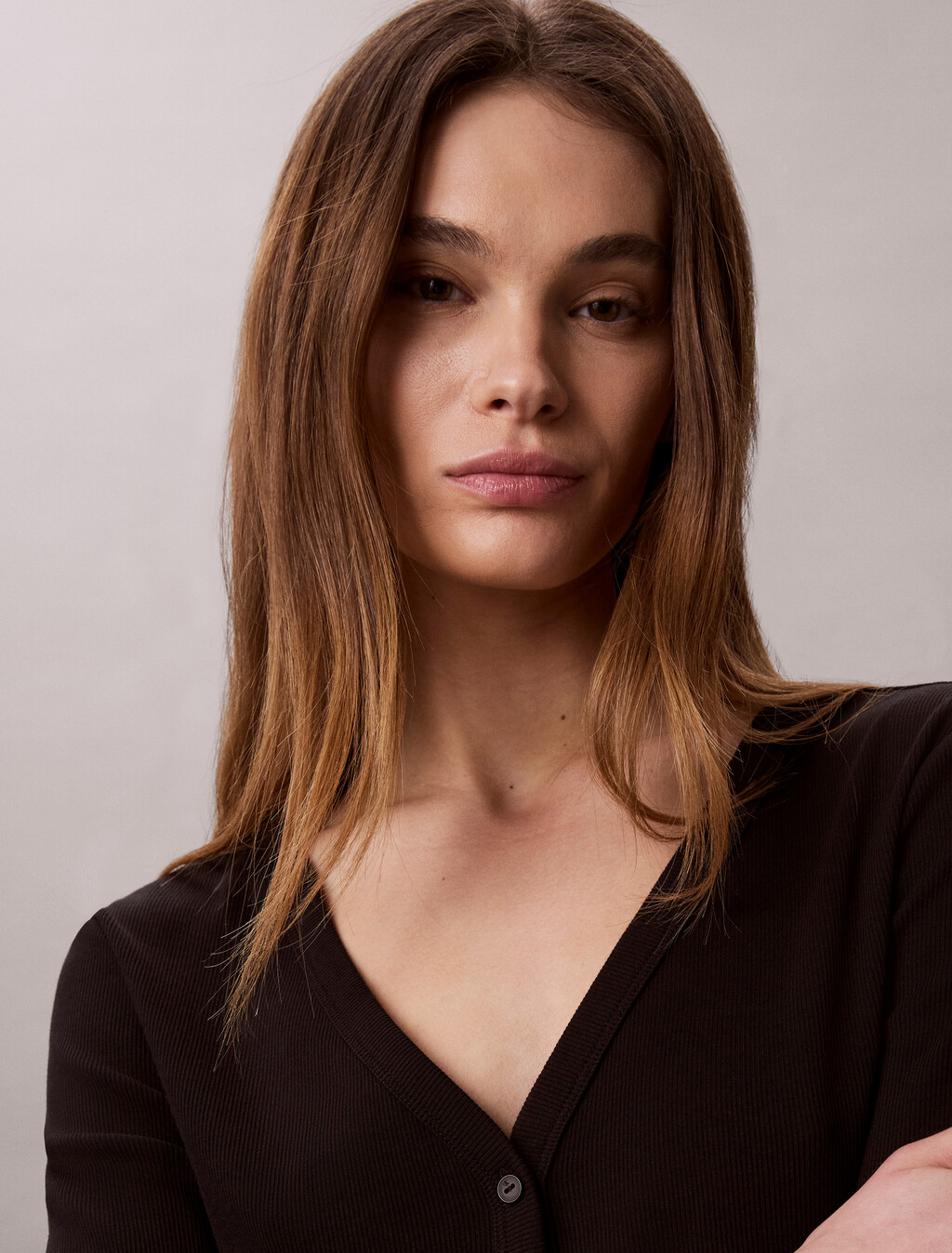 Slim Ribbed Cotton Cardigan, Black, hi-res