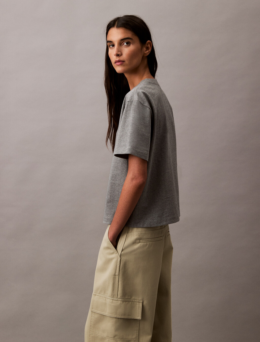 經典標誌寬鬆圓領 T 恤, Medium Grey Heather, hi-res