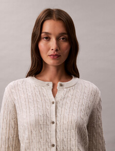 Merino Wool Blend Cable Cardigan, B01 Light Grey Heather, hi-res