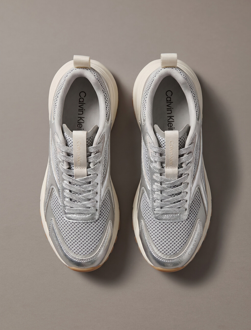 Metallic Mesh Hike Runner Sneaker, Silver/Dk Ecru/Light Gum, hi-res