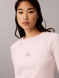 Double Layer Baby Fit Ribbed Long Sleeve Top, Crystal Blush, hi-res