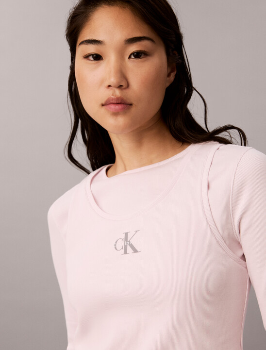 Double Layer Baby Fit Ribbed Long Sleeve Top