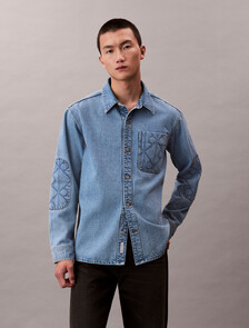 CK Emblem 90 年代牛仔襯衫式外套, CK LT BLUE STONE, hi-res