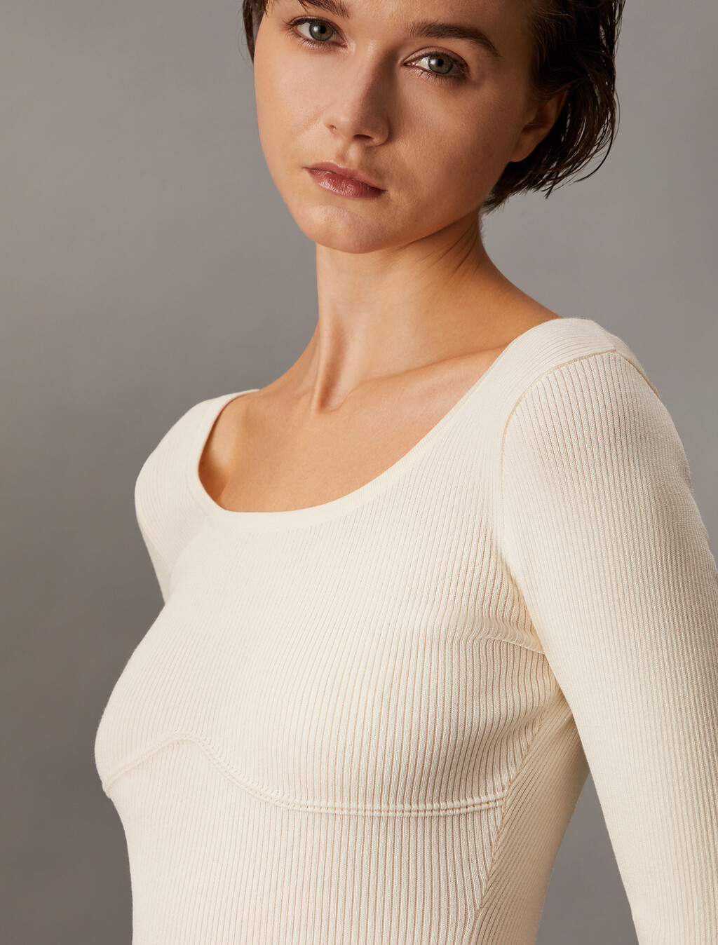 羅紋針織上衣, Ivory, hi-res
